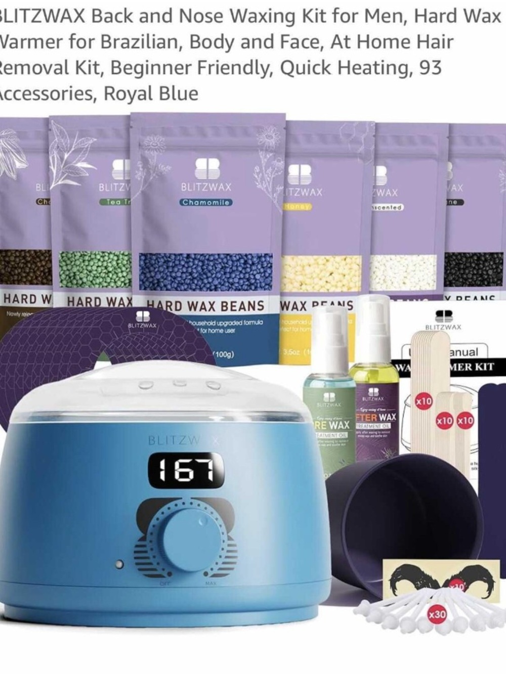 Royal Blue Back & Nose Waxing Kit with Hard Wax Warmer